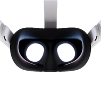 a black and white vr headset with two eyes