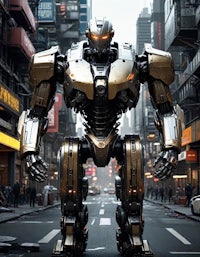 a large robot is standing in the middle of a city